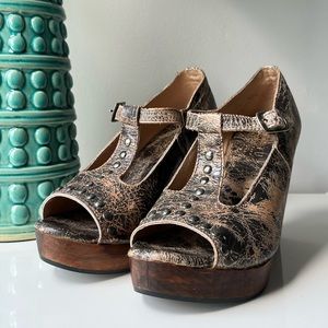 Leather open toe BED|STU wedges.